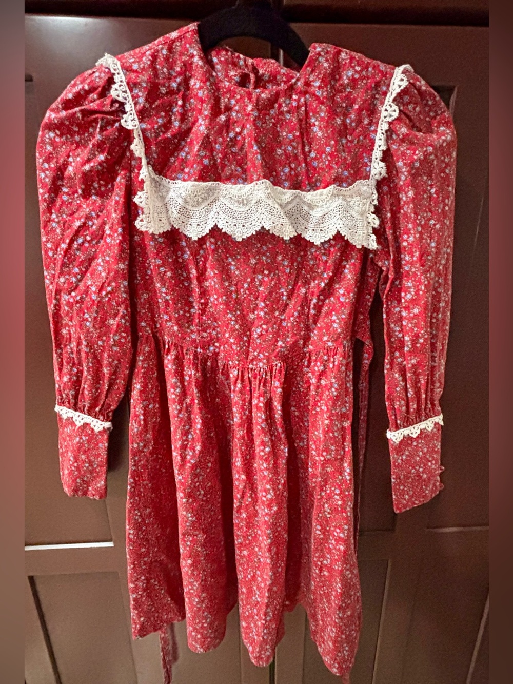 Gunne Sax Vintage Red Calico Prairie Dress 1970s